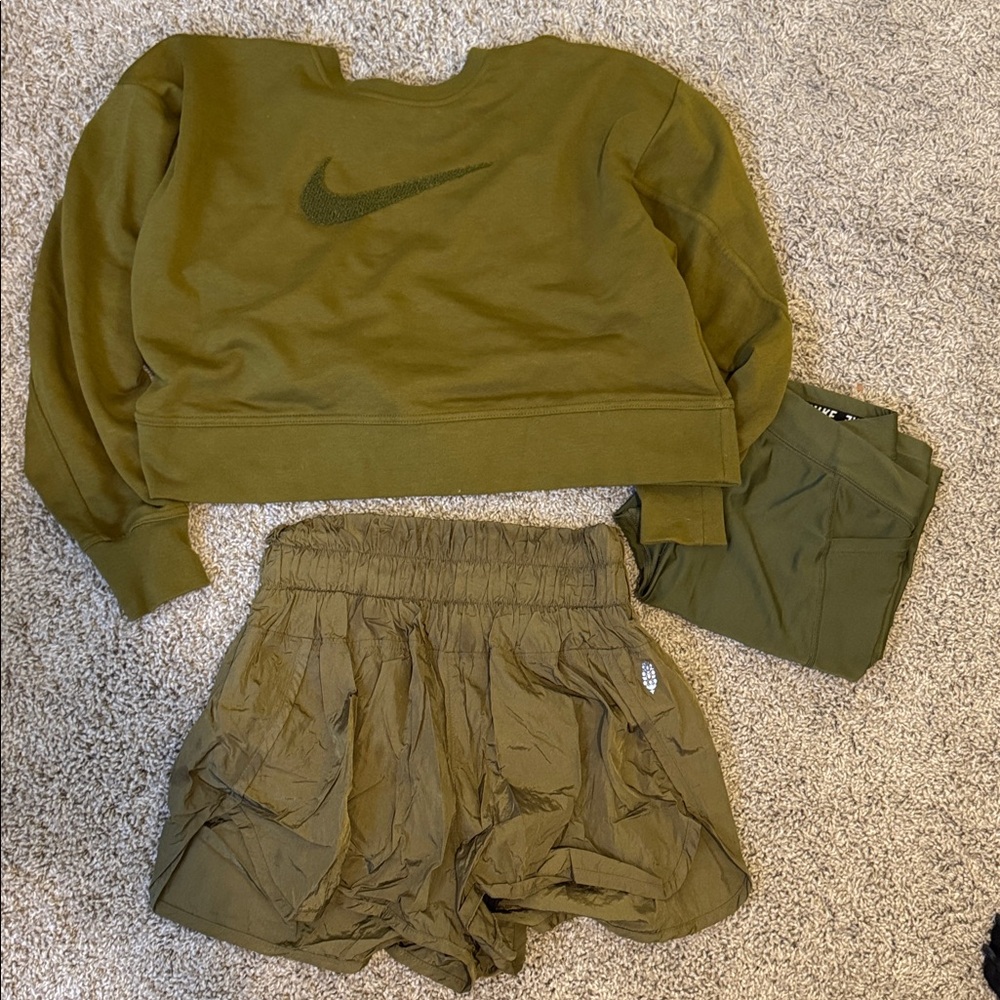 Nike Olive Green Cropped Sweatshirt with Embroidered Swoosh - Picture 7 of 7